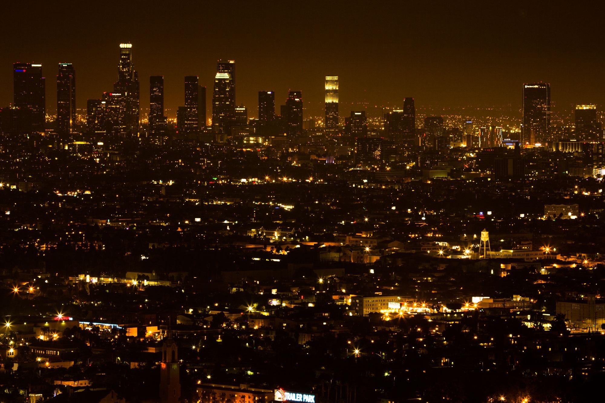 Downtown Los Angeles skyline at night